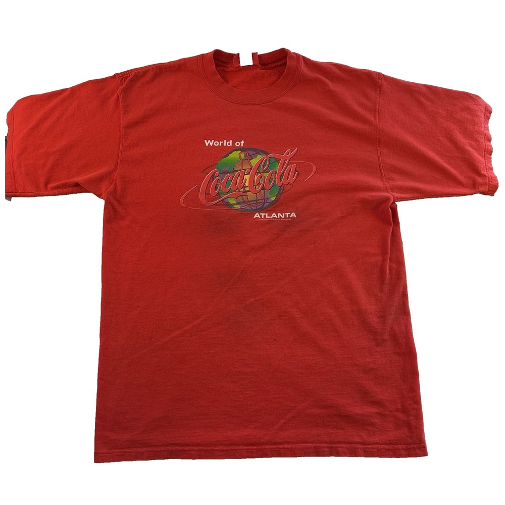 Vintage World of‎ Coca Cola Shirt L Atlanta Georgia Graphic Americana Stained